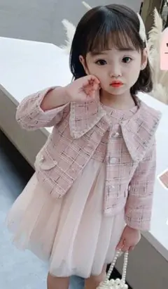 キッズ ワンピース女の子 入園式 ワンピス ポレロ 2点セットセットアップ 長袖