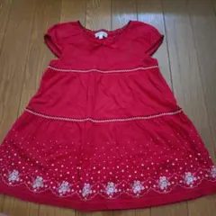 3can4on 赤色刺繍入りワンピース 100