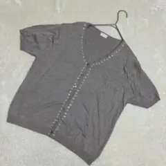 Thirty Five グレー Vネック カーディガン 半袖 トップス　Lサイズ