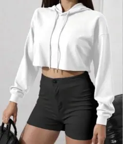 ホワイト クロップドパーカー　X S