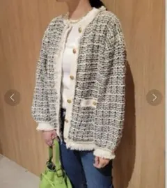 美品 ミラオーウェン 高見えツイードニットジャケット 白黒