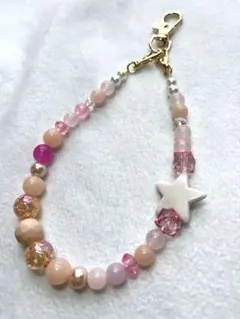 ハンドメイド ビーズストラップ　ピンク