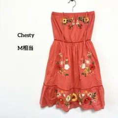 Chesty チェスティ花柄刺繍 キャミワンピースM相当膝丈e753