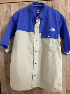 ノースフェイス 半袖シャツ ツートン ブルー S