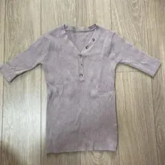 リブ編み五分袖ニット Mサイズ 薄紫