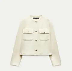 ZARA ホワイト テクスチャーダブルブレストブレザー - メルカリ