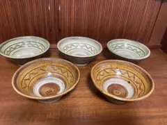 廃番希少】前畑陶器 庫山窯 織部 亀甲 多様碗 セット 飯茶碗 銘々鉢