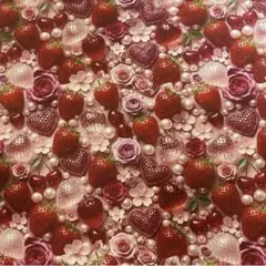 1m 新柄少量入荷リアル3Dいちご桜さくらんぼパールローズプリント生地地雷系量産