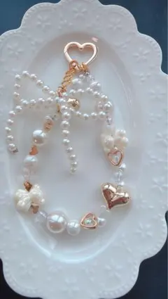 ハンドメイド パール チャーム ストラップ