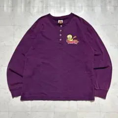 90s ルーニー・テューンズ トゥイーティー ヘンリーネック ロンT 赤紫色