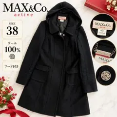 MAX&Co. 上質アンゴラ混 ダブル Aラインコート 38 M 紺 ネイビー 