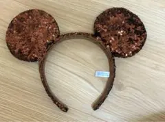 ミッキーマウス　スパンコールカチューシャ　茶色