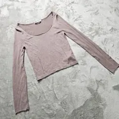 h989H ザラ 薄手 長袖トップス　クロップド丈　無地　シンプル　M ピンク
