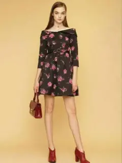 Lily Brown 花柄 七分袖 ミニワンピース 0サイズ