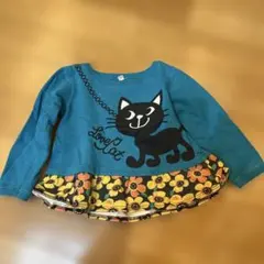 猫プリント 花柄フリル 長袖カットソー 110cm