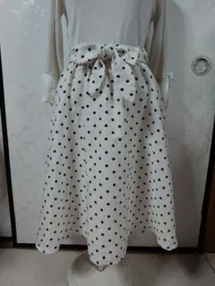 MAJESTIC LEGON フレア スカート ホワイト ドット リボン 水玉