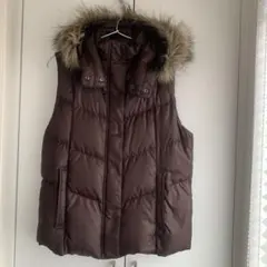 ユニクロ　ファー付き キルティングダウンベスト　茶色　XL