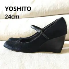 【美品】 YOSHITO ヨシト　黒 ストラップパンプス 本革 ハラコ