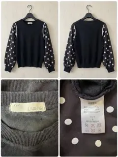 【美品】LA.GLITTER ドット袖 ニット F 黒