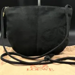 【美品】ロエベ アナグラム ショルダーバッグ スエードレザー ブラック