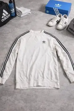 adidas トレフォイルロゴ スウェット トレーナー ホワイト 3ライン