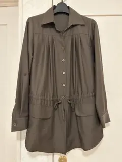 ダークブラウン ボタンアップシャツ ウエストドローストリング　Ｌ
