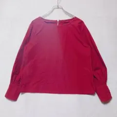 ハンチ ボリューム袖 コットン ブラウス (M) バックジップ 赤のサムネイル