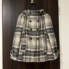 ZARA BASIC グレーチェック　フード付きコート XS