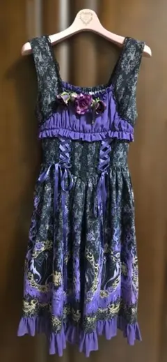 公*o様 h.NAOTOFrill レースワンピース バラ柄 黒×ピンク フリル 公*o様 h.NAOTOFrill レースワンピース バラ柄 黒×ピンク フリル