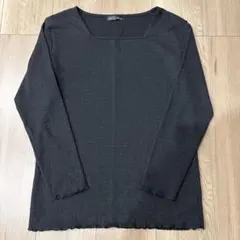 ブラック リブ編み 長袖Tシャツ Lサイズ