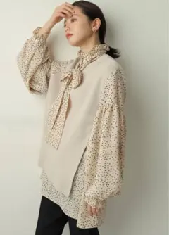 美品　カデュネ　ボウタイドッキングニット