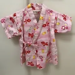 金魚と花柄のピンク甚平セット　90cm