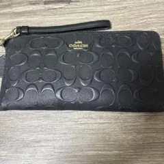 COACH 長財布 ブラック シグネチャー ストラップ付