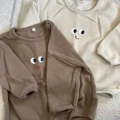 顔刺繍 トレーナー 80cm ブラウン・ベージュセット