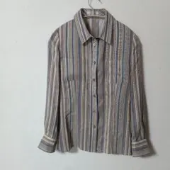 Leilian ORIGINAL ストライプ 長袖シャツ シルク100 肩パッドのサムネイル