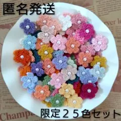 【約２.１ｃｍ】かぎ針編み　手編みお花モチーフ（限定２５色１００枚セット）