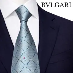 BVLGARI ブルガリ　ネクタイ　ブルー　総柄　セッテピエゲ　ゴルフ