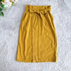 【ロペピクニック】リボン付き ロングスカート マスタード　イエロー 起毛 38