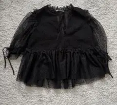 ZARA 黒 シースルー フリルドットブラウス M
