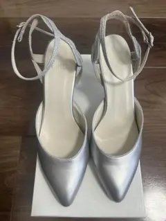 AIMER ラメラインポインテッドトゥストラップパンプス シルバー