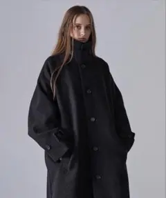 【CLEL】テックメルトン ルーズステンカラーコート チャコールグレー XS