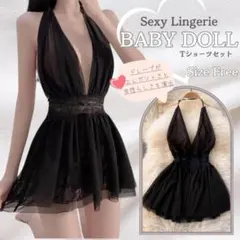 大人気　キャミソール ブラック　黒 ベビードール ショーツ付き　ルームウェア