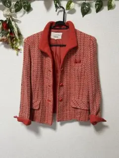 ブランド、オレンジ ツイード テーラードジャケット、13号