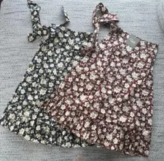 【新品未使用】小花柄腰巻きフリルエプロン2枚セット