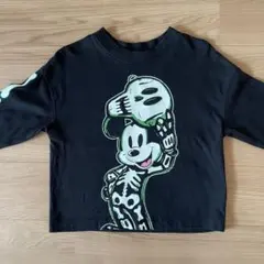 【ディズニー】ミッキー スケルトン クロップド長袖Tシャツ（黒）キッズ100春物