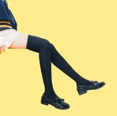 【新品未使用】美脚 ニーハイソックス 無地 黒 オーバーニー 綿混 フリーサイズ