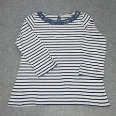 ストライプ 長袖カットソー ネイビー