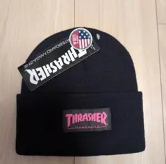 THRASHER ニット帽 ブラック × ピンク