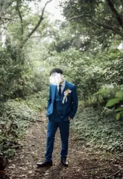 スーツ ブルー 結婚式 前撮り
