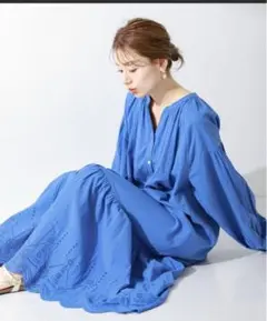 アーバンリサーチ✴︎コットンボイルワンピース 綿100 スカラップ 刺繍 Vネック